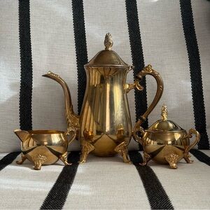 Classic Gold 3-Piece Coffee & Tea Serving Set - Elegant Polished Finish